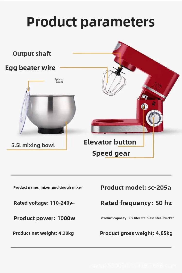110V/220V Dragon Stand Mixer Small Household Multi-function Dough Kneader Cream Whisker Automatic LAB