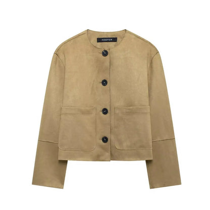 MUJER 2025 Suede Jacket Women Autumn Button Outerwears Long Sleeve Oversized Jackets for Women Streetwear Casual Overcoat Female