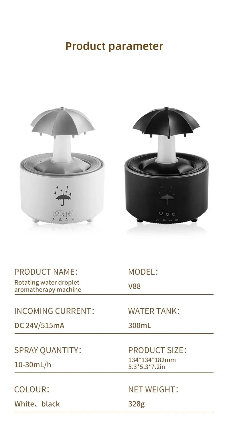 Cloud Rain Humidifier Raindrop Aroma Essential Oil Diffuserremote Control Night Light Desktop Fountain Water Drop Sound For Home