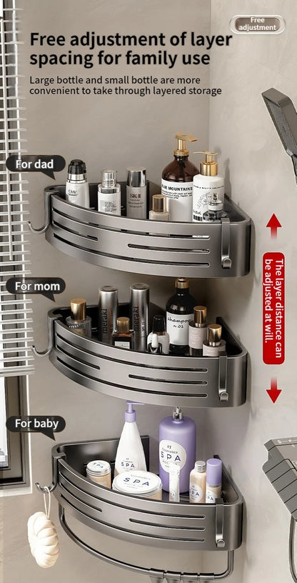 No Need To Drill Walls for Installation Aluminum Bathroom Shelf Shelves Shampoo Rack Storage Holder Kitchen Organizer Wall Rack