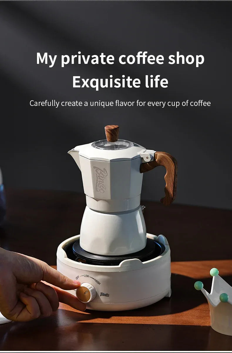 Bincoo Dual Valve Moka Pot Espresso Machine Extraction Coffee Mocha Pot，Electric Heating Furnace Italian Home Barista Tool 220V