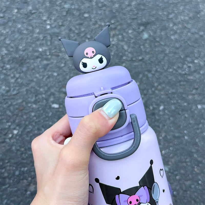 1pc Kuromi Stainless Steel Cute Insulated Cup - 500ML with Crossbody Strap, Portable Water Bottle for Outdoor Sports