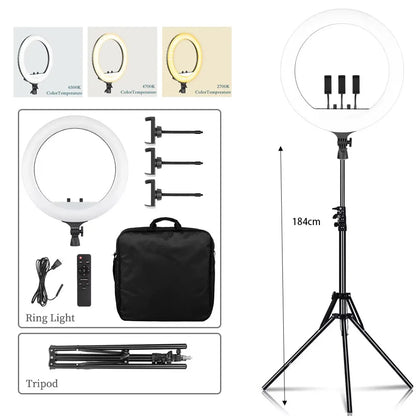 SH Ring Light 18inch Kit 36W 6500K Professional LED Control Stand Phone Holder Tube  Bag for Tattoo Lash Extension Barber Light