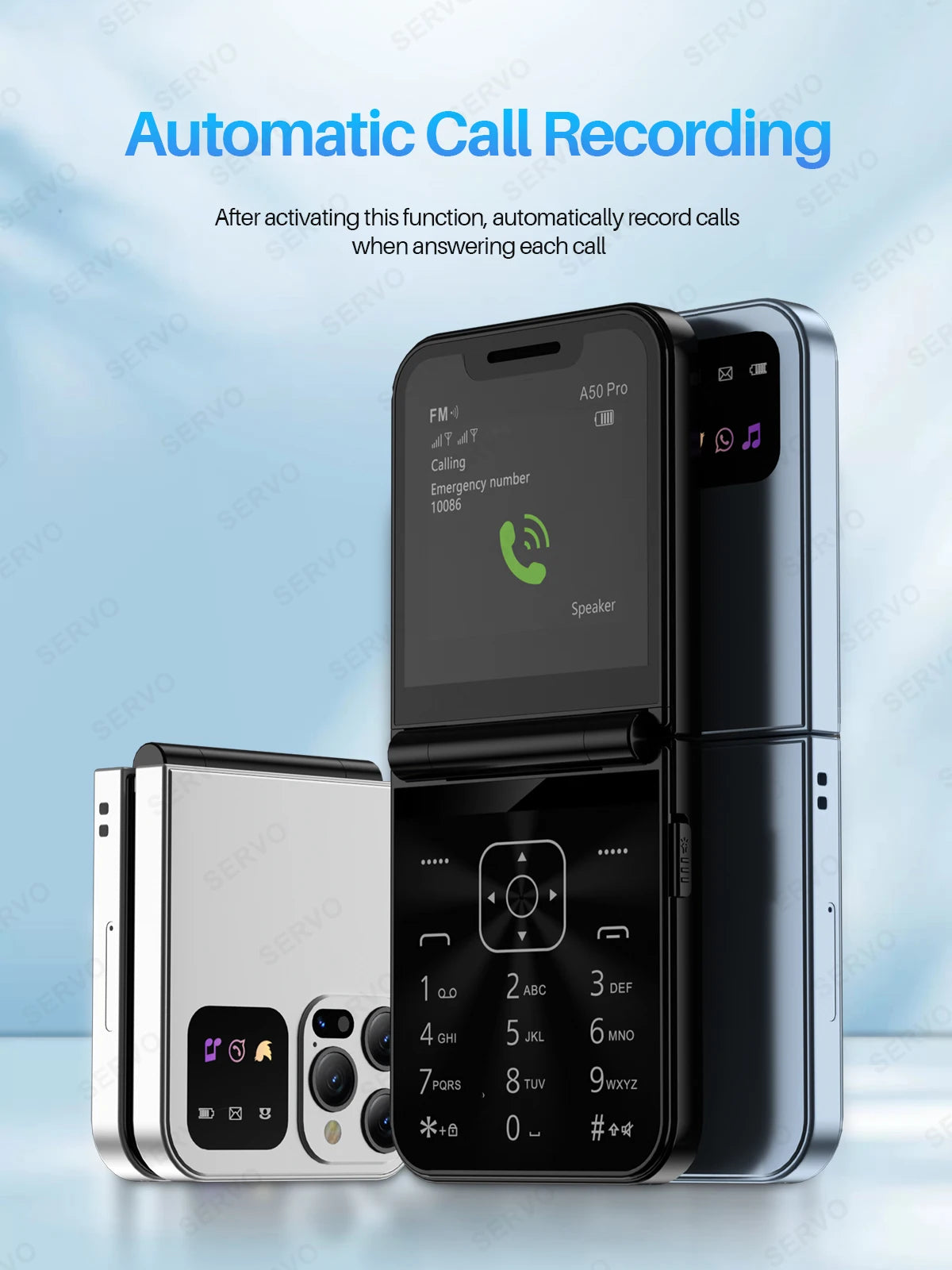SERVO A50 PRO Flip Mobile Phone 2.4" Display Speed Dial Call Recording Blacklist 2 SIM Unlocked Foldable Cellphones New Version