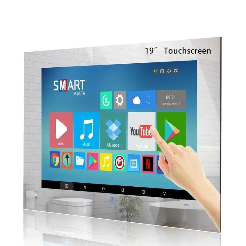 Go Haocrown 19 Inch Touchscreen Mirror TV Bathroom, IP66 Waterproof Android Television Built-In Wi-Fi ATSC Tuner -- US