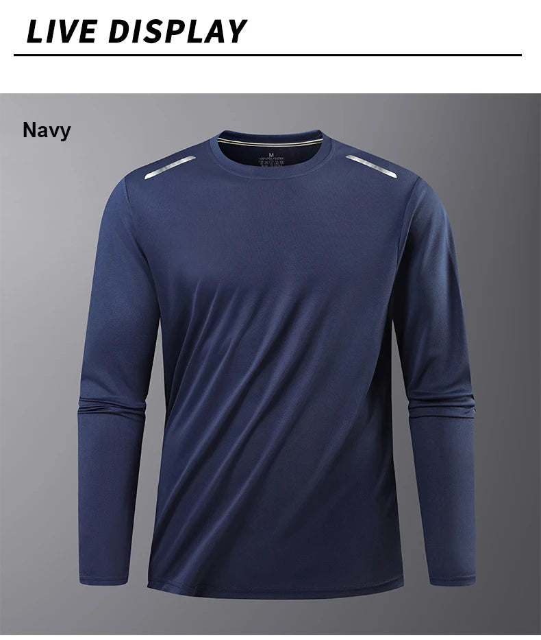 Long-Sleeved Ice Silk Breathable Running Top Round Neck Fitness Wear Quick-Drying Sports T-Shirt Thin Casual Quick-Drying