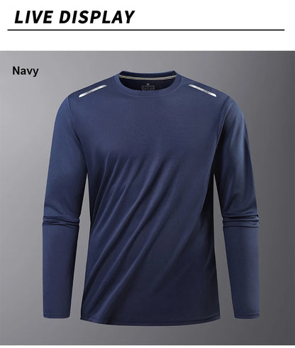 Long-Sleeved Ice Silk Breathable Running Top Round Neck Fitness Wear Quick-Drying Sports T-Shirt Thin Casual Quick-Drying