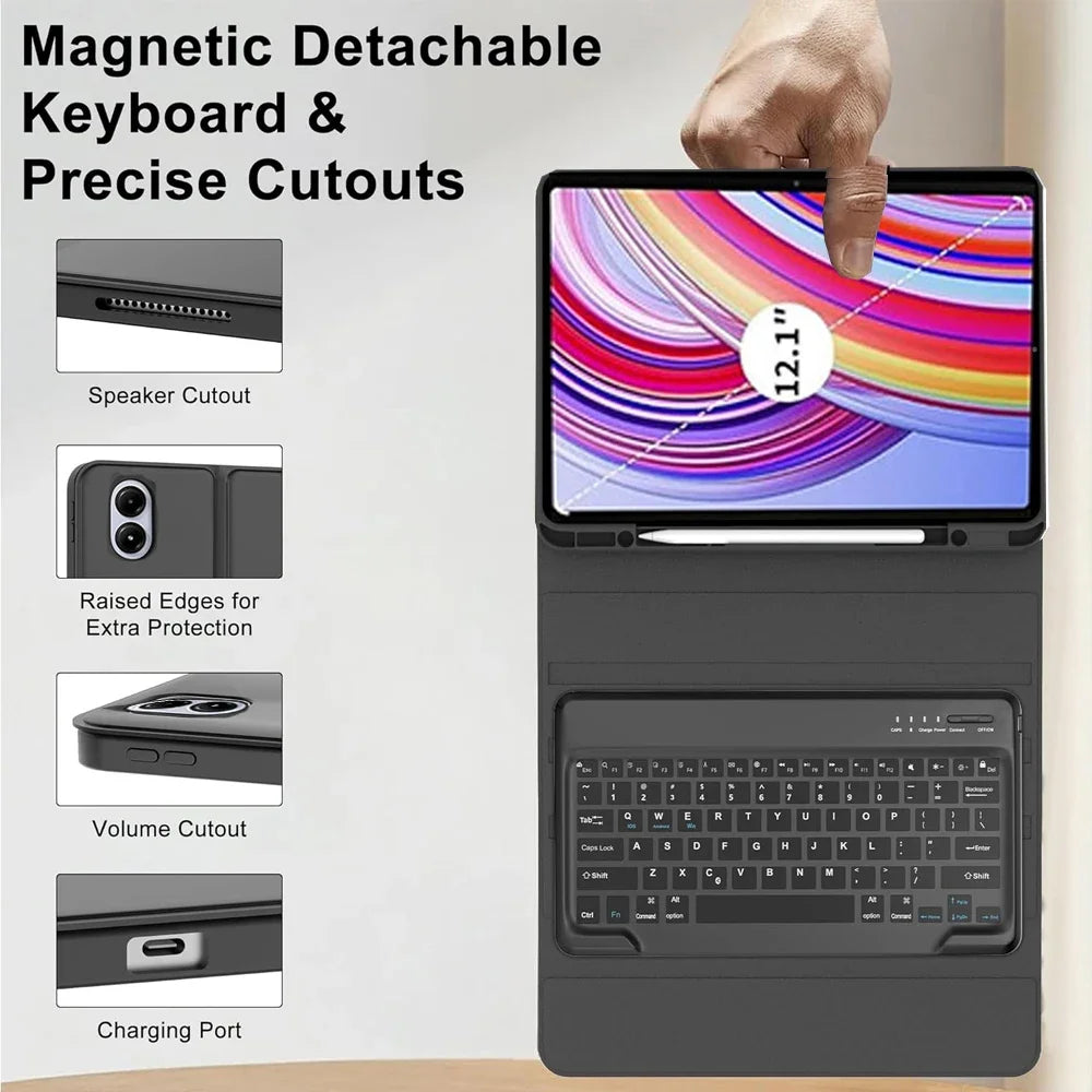 Case for Redmi Pad Pro/Redmi Pad 2 Pro 12.1 inch For Xiaomi Poco Pad 12.1 lnch Keyboard Case with Detachable Bluetooth Keyboard