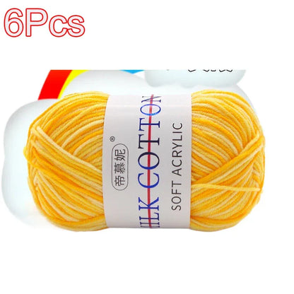 6Pcs Dyed Milk Sweet Soft Cotton Crochet Wool Yarn Thick Yarn Fiber Hand Knitting Wool Crochet Yarn Threads for DIY Sweater