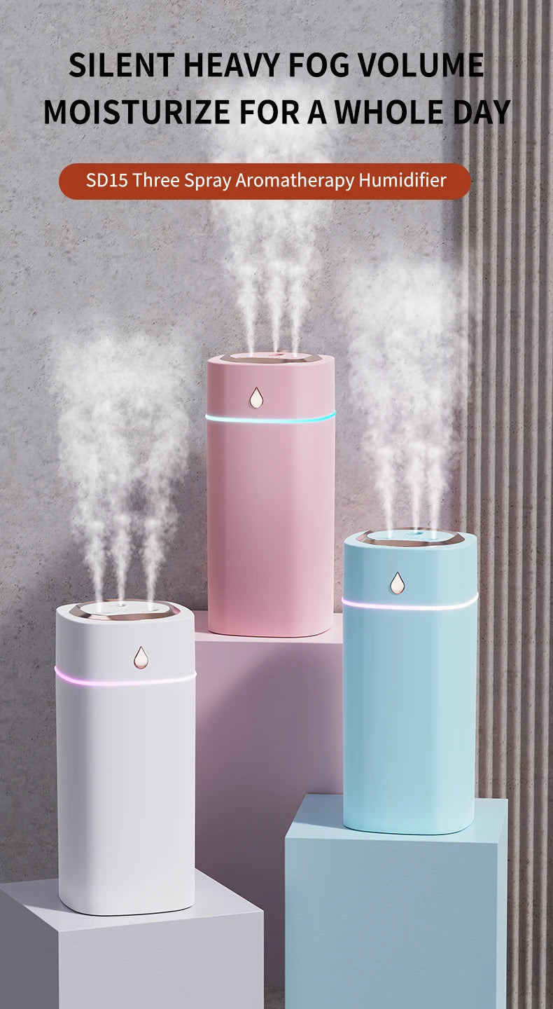 Triple-Nozzle 600mL Waterdrop Mist Humidifier: Fast & Gentle Moisture for Your Space