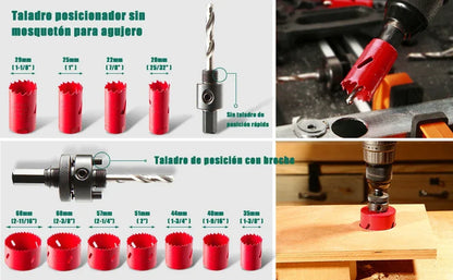 HYCHIKA 19-64mm 14pcs Hole Saws Set with Storage Box for Electric Screwdriver Drilling Metal Wood Power Tools Accessories