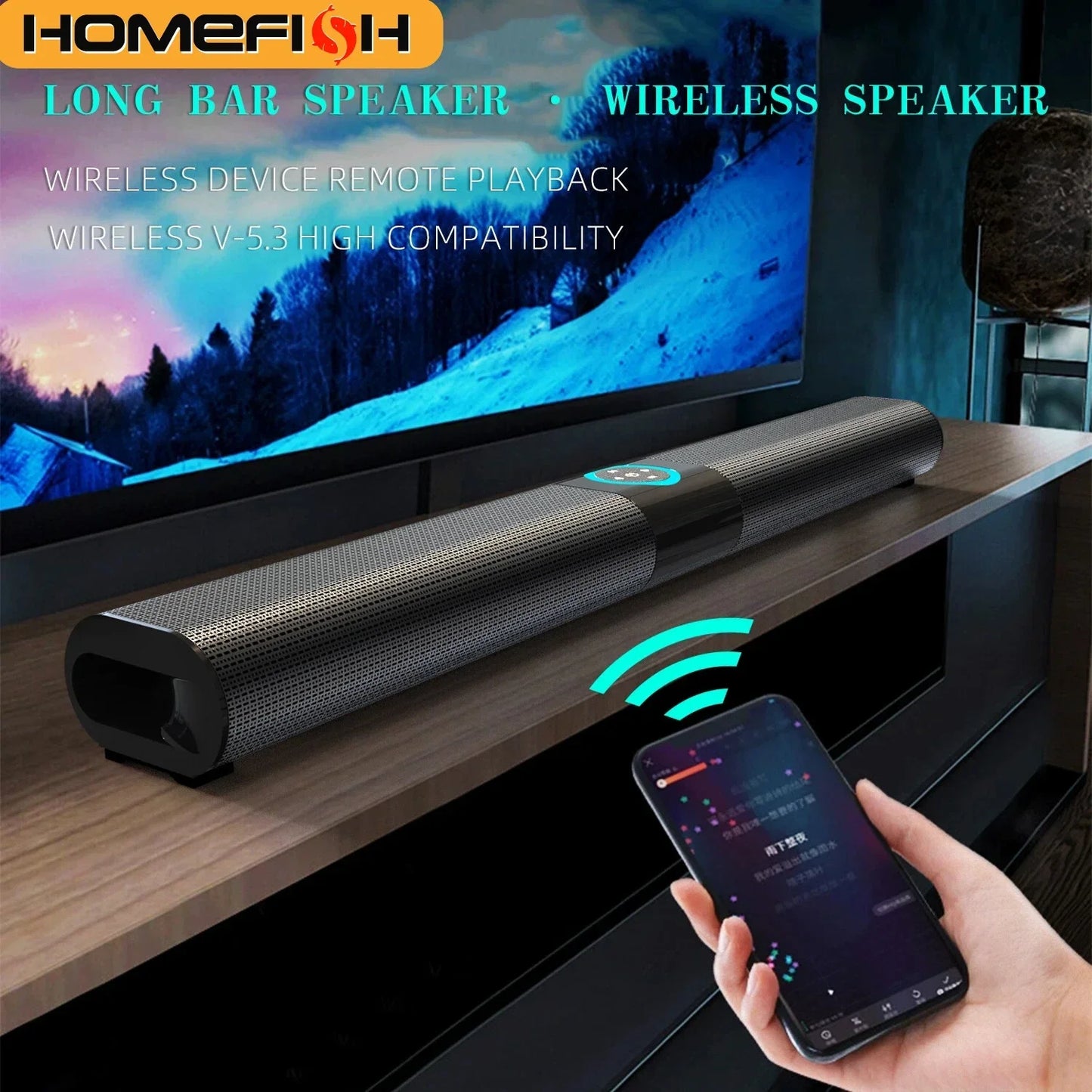 HOMEFISH BS-20  RGB Ambient Light Bluetooth Speaker 6 EQ Sound Effects 4 Speakers Supports TF, USB, AUX, RCA, Bluetooth, FM
