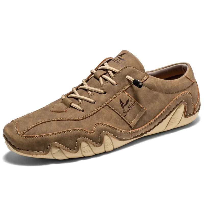 2024 Hand Sewn Leather Shoes for Men Light Outdoor Walking Casual Shoes Big Size 47 48 Slip-On Driving Loafers Men
