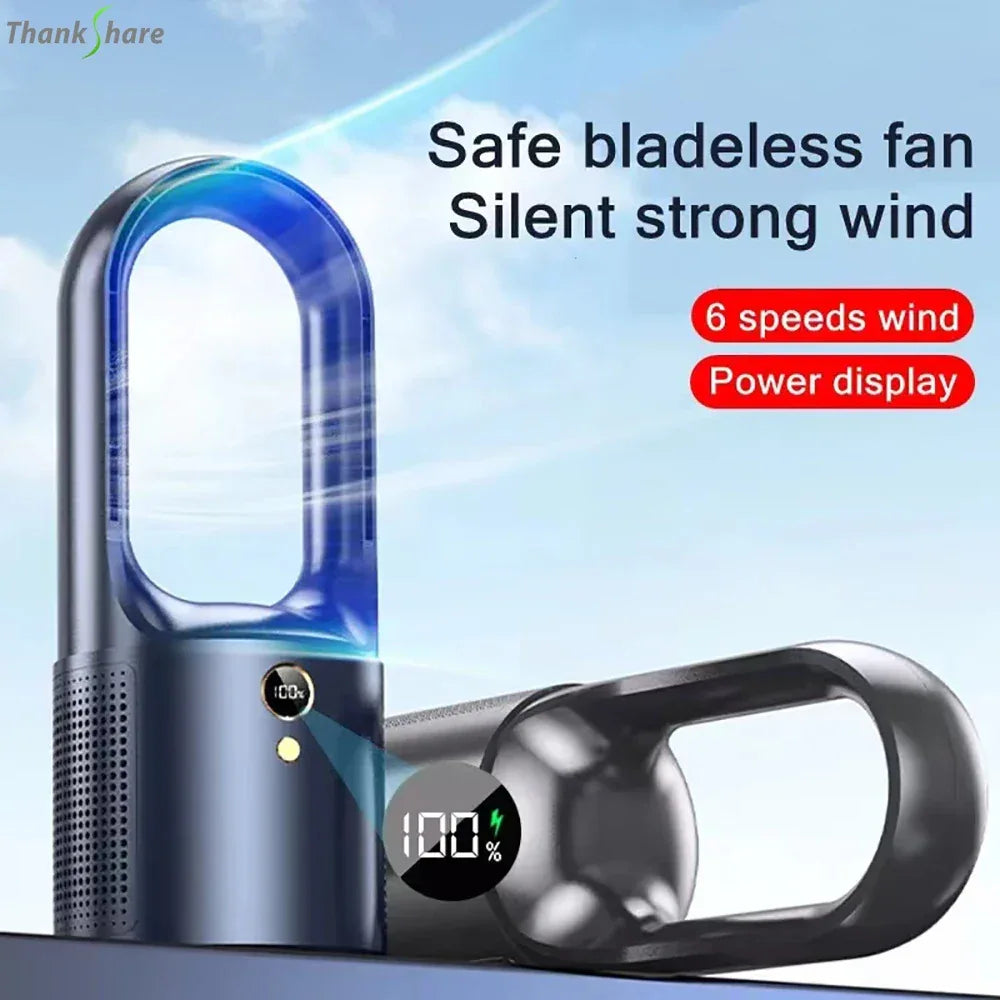Electric Rechargeable Fan Bladeless Floor Standing Fan Cooling Child Safety Tower 2000mAh Fan Household Air Cooler  6 Gears