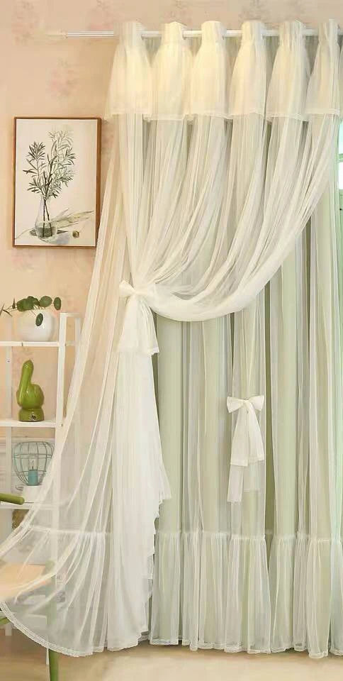 New Korean Style Pink Princess Style Double-layer Curtain for Girls' Bedroom Blackout Curtain for Living Room
