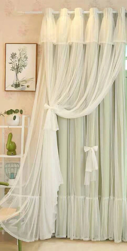 New Korean Style Pink Princess Style Double-layer Curtain for Girls' Bedroom Blackout Curtain for Living Room