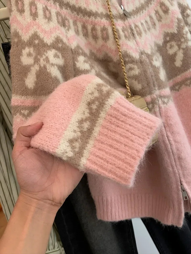 Cardigan Women Sweet Preppy Style Sweater Jacquard Knitted Soft Gentle Stylish Autumn Winter Outwear All-match Harajuku Chic