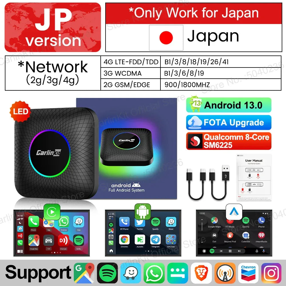 CarlinKit CarPlay Ai Box Android 13 Plus QCM6125 8-core Wireless Android Auto& CarPlay Car USB Adapter FOTA Upgrade For Netflix