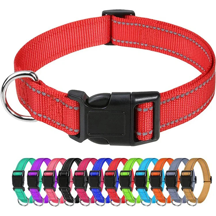 Reflective Dog Collar Strap with Adjustable Safety Nylon Pet Collar Pet Traction Rope Suitable for Small and Medium-Sized Pets