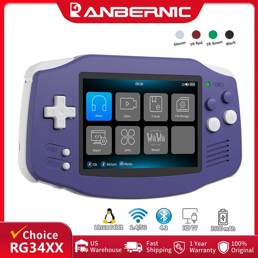 Anbernic RG34XX Handheld Game Console 3.4" IPS Screen Linux 64bit Retro Gaming Player Support WiFi Bluetooth HD TV Out Streaming