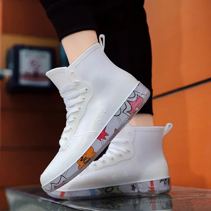 Men Rain Boots Fashion Trendy Nude Boots Anti-skid Work Chef Shoes Durable Waterproof Rubber Fishing Shoes Male Sneakers 2023New