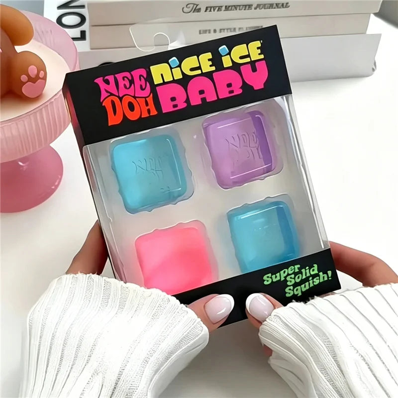 New Needoh Nice Ice Baby Fidget Cube Set 4 Pack Super Solid Squishy Sensory Toys Non-toxic Squeeze Toys for ADHD and Autism Gift