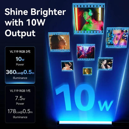 Ulanzi Upgraded VL119 10W RGB Light Wand Stick Light Handheld Stick for Protrait Photography Live Streaming with Type-C Charging
