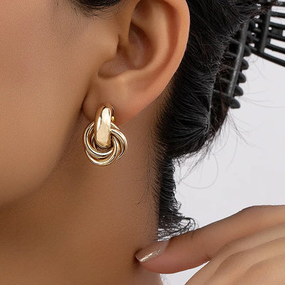 Geometric Gold Plated Stud Earrings For Women Elegant Thick Knot Trendy Hypoallergenic Earring Fashion Jewelry Gift