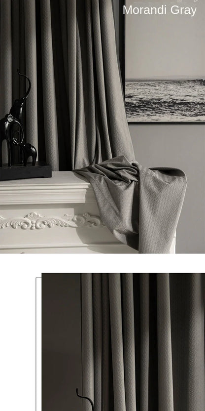 Home Art High-end Curtains for Living Room Luxury Bedroom Blackout Curtain Solid Color Japan Style Fishbone Pattern Room Drapes