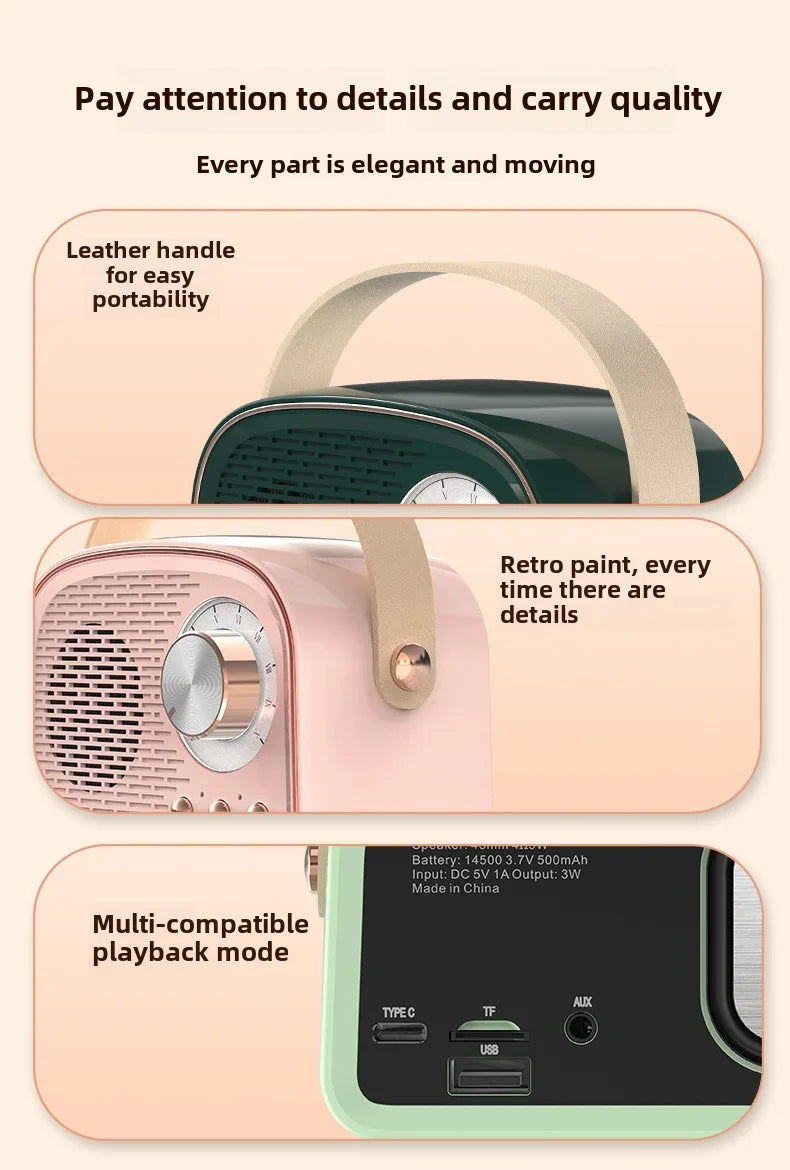 Retro Bluetooth-compatible Speaker Cute Mini Speaker with FM Radio Wireless Speaker with TWS Music Player Hifi Stereo TF USB