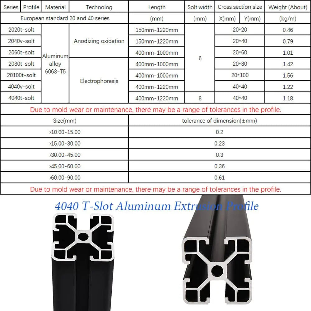 1PC BLACK 4040 4040 T Slot European Standard Anodized Aluminum Profile Extrusion 100-1000mm Linear Rail for CNC 3D Printer
