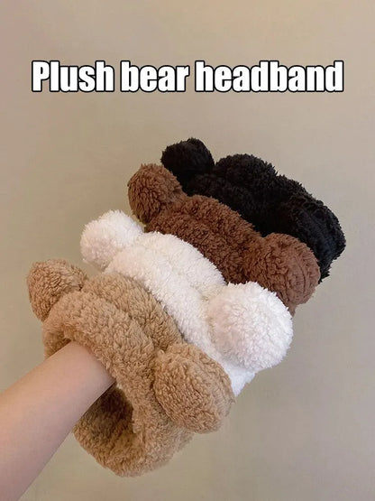 Cute Bear Hair Band Women's Face Wash Facial Mask Makeup Headwear Plush Hair Band Anti Slip Hair Band Hair Hccessories