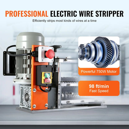SucceBuy Electric Wire Stripping Machine Cable Stripper Peeler 750W 1.5-32mm 10 Channels Acrylic+Aluminum Scrap Copper Recycling