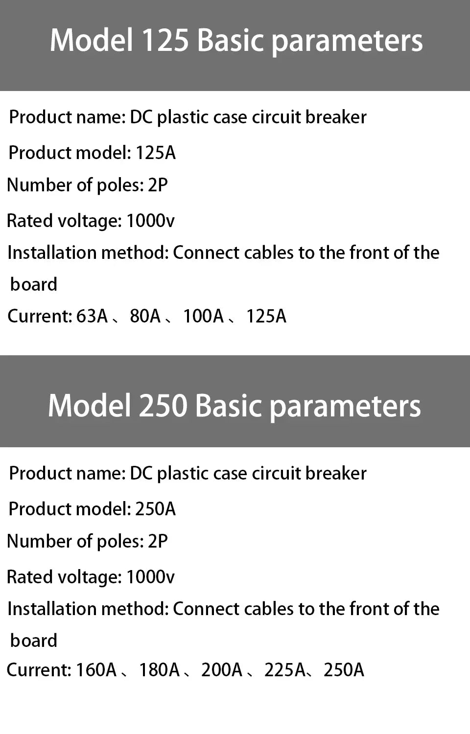 Solar Molded Case DC Circuit Breaker MCCB Overload Protection Switch Protector Solar Photovoltaic PV 150A 250A Battery Isolator
