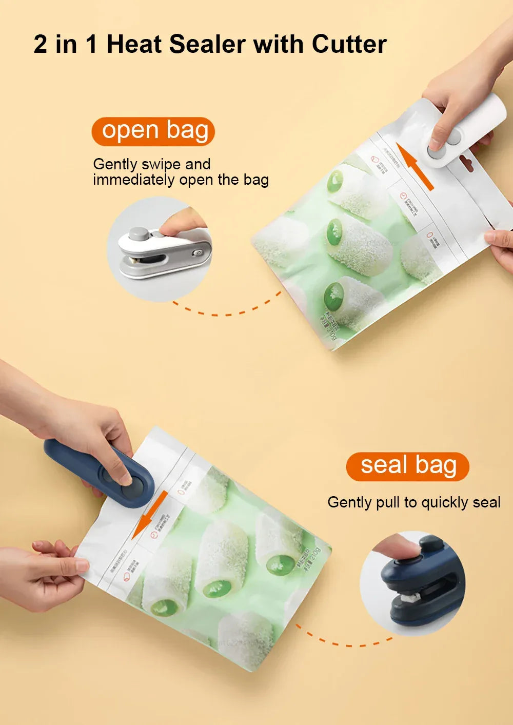 Mini Plastic Bag Sealer Rechargeable 2 in 1 Bag Heat Sealer With Cutter Portable Thermal Sealer Plastic Bags Sealant Machine