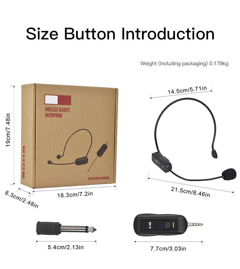 2.4G Head-mounted Wireless Lavalier Microphone Set Transmitter with Receiver for Amplifier Voice Speaker Teaching Tour Guide