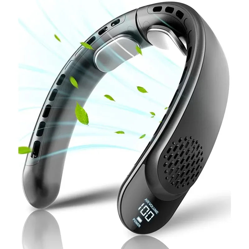 Neck Fan Rechargeable Ice Cooling Personal Air Conditioner, LED Digital Display Mini Fan for Running Cycling Office Home Outdoor