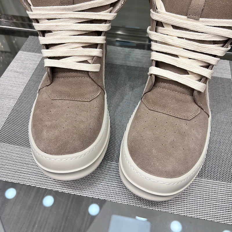 Ro Shoes Men Leather 2025 New Earthy Grey Cow Suede Lace Up Zipper Thick Sole Luxury Geo Women Street Hip-hop Casual Flat Boots