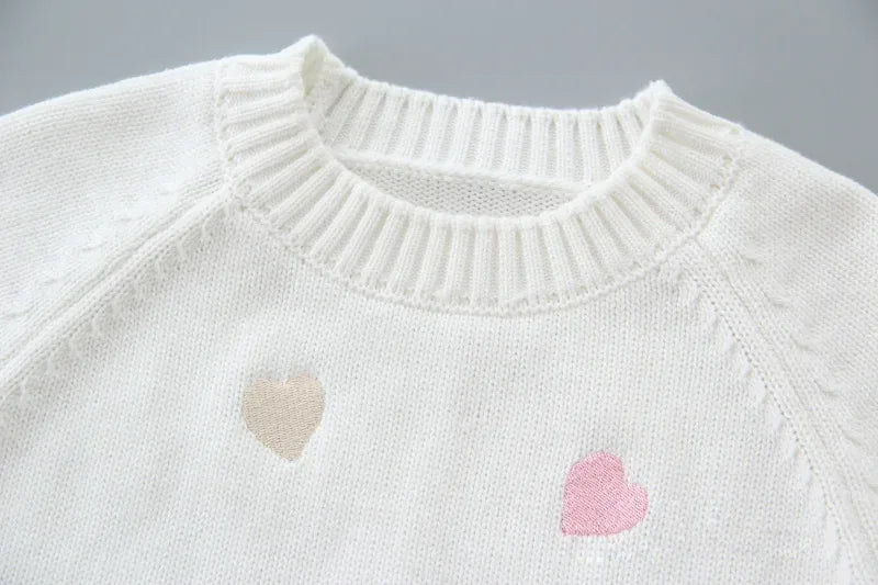 Autumn Winter Girls Sweater Cute Lover Pattern Knitted Pullover Thick Warm Fleece Sweater