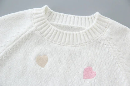 Autumn Winter Girls Sweater Cute Lover Pattern Knitted Pullover Thick Warm Fleece Sweater