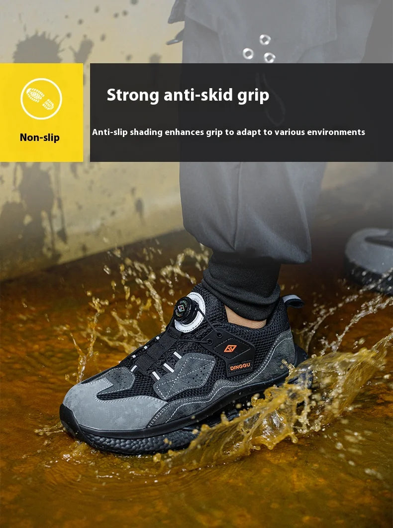 Fashion Male work safety shoes Rotating button Steel Toe shoes Work Sneakers Puncture-Proof Protective Shoes Security Boots Men