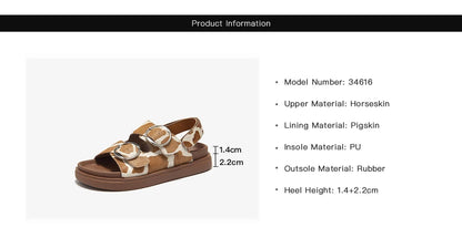 BEAUTODAY Casual Sandals Women Horseskin Animal Prints Double Buckles Straps Thick Sole Outdoor ladies Shoes Handmade 34616