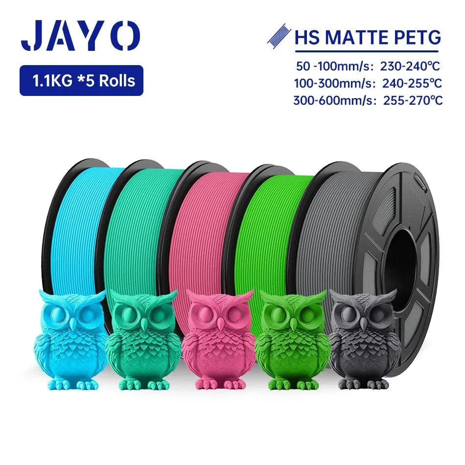 JAYO PETG 3D Filament 1.75MM High Speed PETG 3D Printer Filament 5Rolls High Flow Speedy Matte Effect 3D Printing Mateials