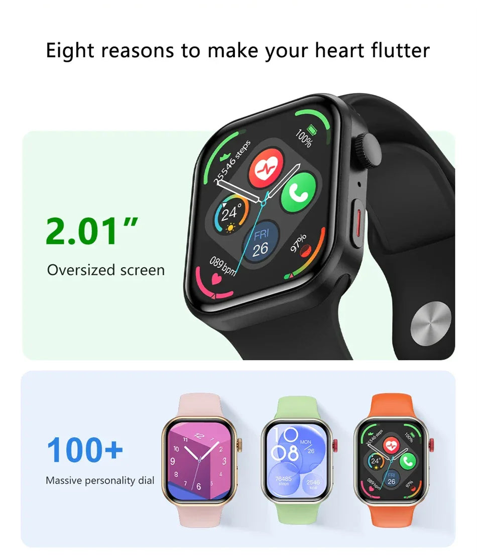 LIGE New Heart Rate Health Smartwatch Men Women 2.01" Bluetooth Call Music Smart Watches Ladies Sports Fitnesss Smart Watch Gift