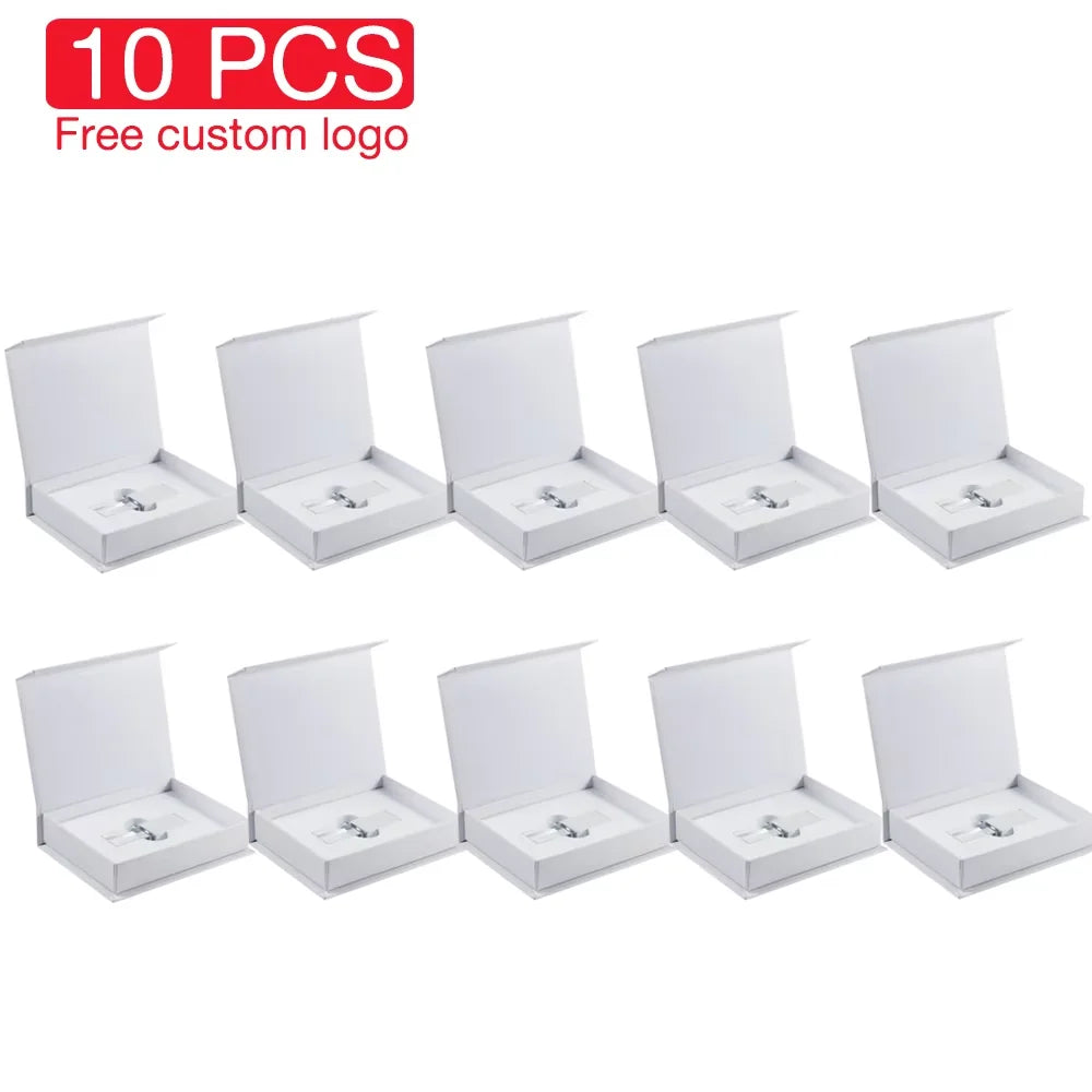 10PCS/LOT Crystal USB 2.0 Wedding Gift Flash Drives Free Custom Logo Pen Drive 100% Real Capacity Stick 128GB 8GB 16GB 32GB 64GB