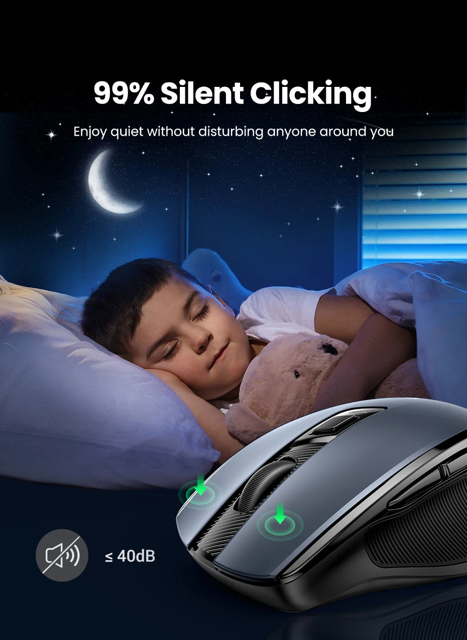 UGREEN Ergonomic Mouse, 6-Button Wireless 2.4G Bluetooth Dual Mode, 5-Level 4000 DPI Adjustable , Silent Click for PC Laptop