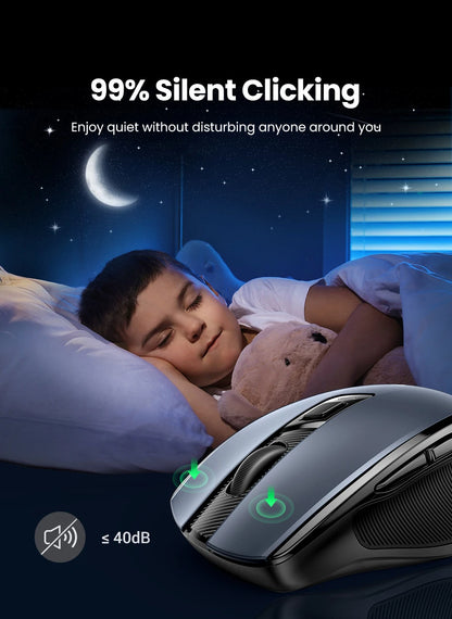 UGREEN Ergonomic Mouse, 6-Button Wireless 2.4G Bluetooth Dual Mode, 5-Level 4000 DPI Adjustable , Silent Click for PC Laptop