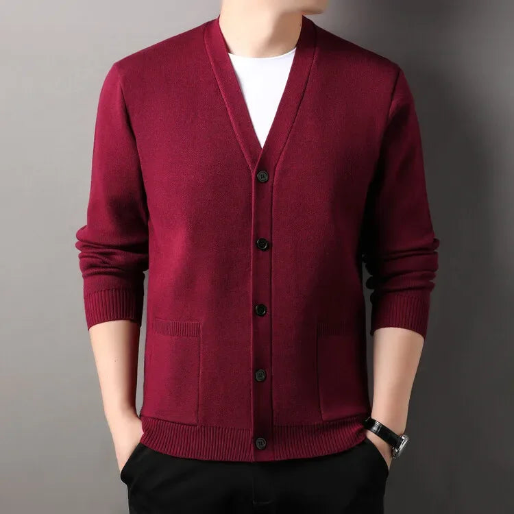 Men's  Autumn and Winter Casual Design Cardigan Thick Long Sleeved Button Up Jacket Cardigan Sweater