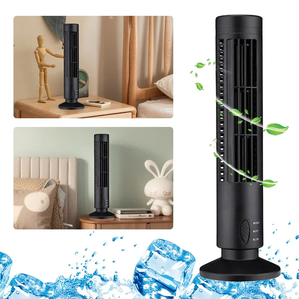 USB LED Tower Fan Bladeless Cooling Fan 2 Gear Speed Stand Up Tower Fan Portable Electric Floor Fan for Living Room Bedroom