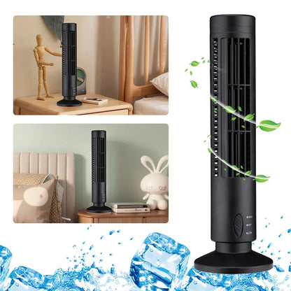 USB LED Tower Fan Bladeless Cooling Fan 2 Gear Speed Stand Up Tower Fan Portable Electric Floor Fan for Living Room Bedroom